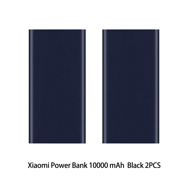 Black 2PCS 10000 мАч Xiao mi power Bank 2 Внешний аккумулятор для быстрой зарядки Dual-USB портативный Alu mi nium Быстрая зарядка mi power внешний аккумулятор - Цвет: Black 2PCS