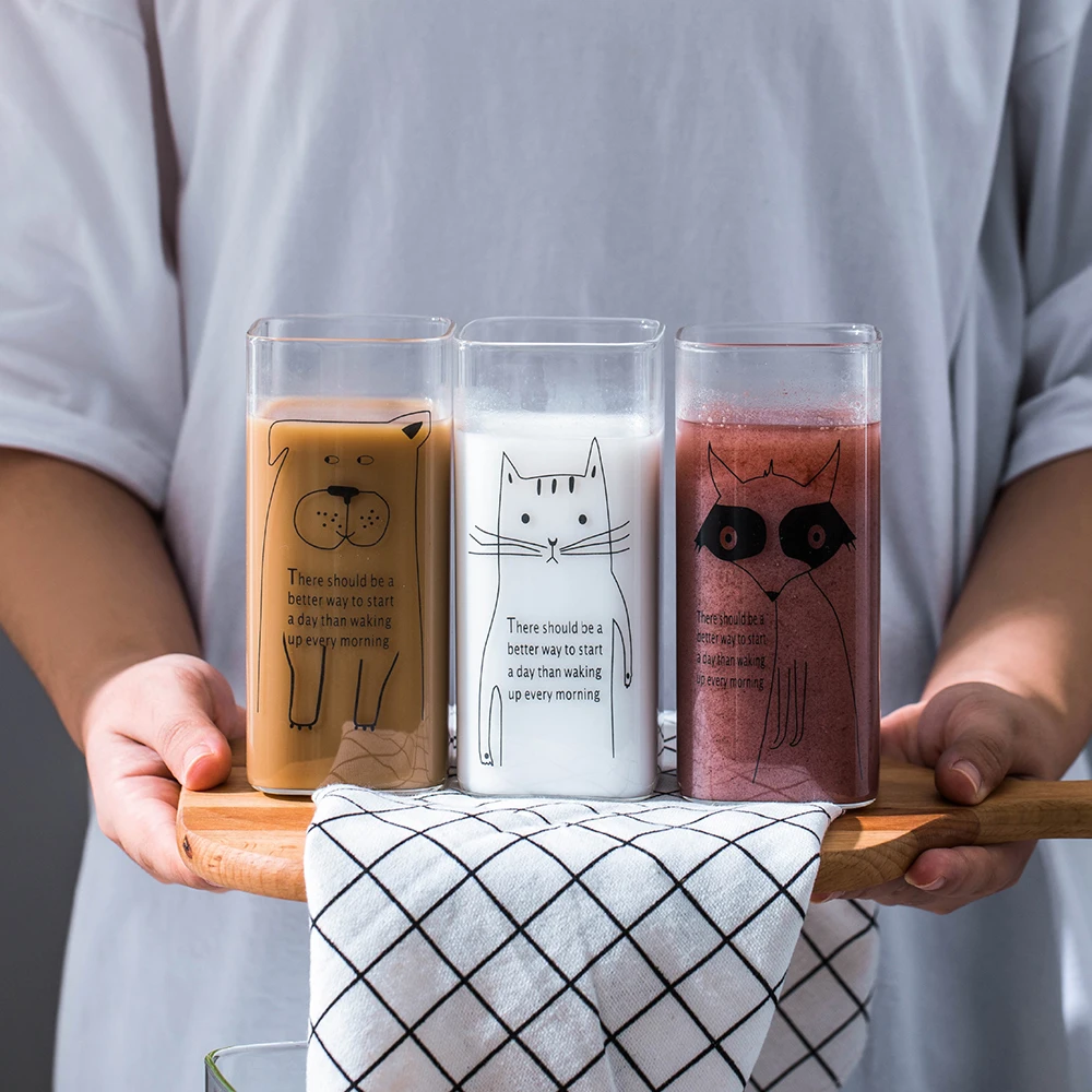 Милая стеклянная чашка Homies креативная домашняя без крышки для молока квадратная