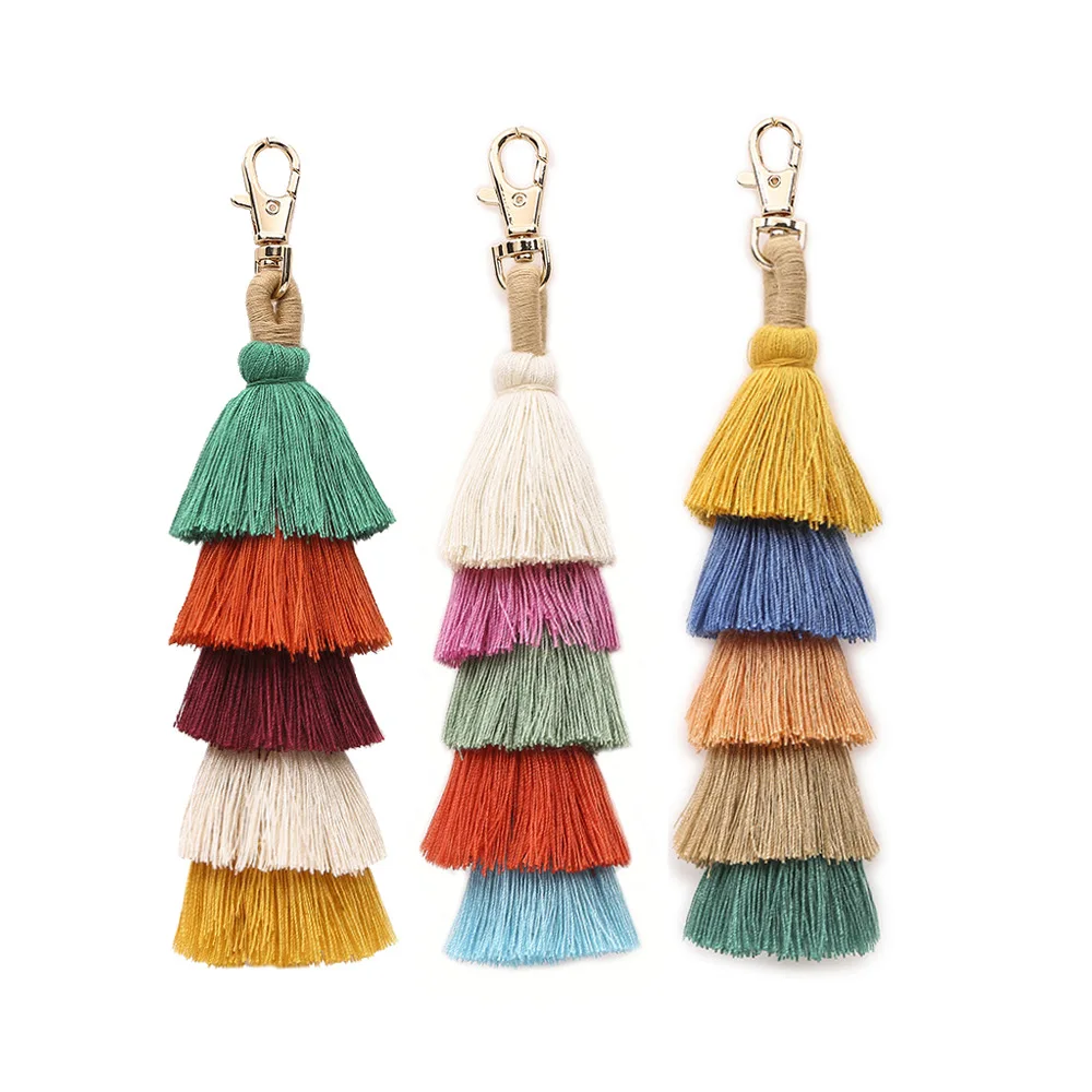 

Fashion Bohemian Style New Handmade Multi-Layer Green Tassel Keychain Women Bag Or Car Pendant Key Ring Jewelry Gift