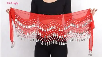 8 Belly Dance Waist Цепочка хип-шарф шифон трехслойная волна золотая монета талия Индия начинающий танец цепочка талии - Цвет: 8