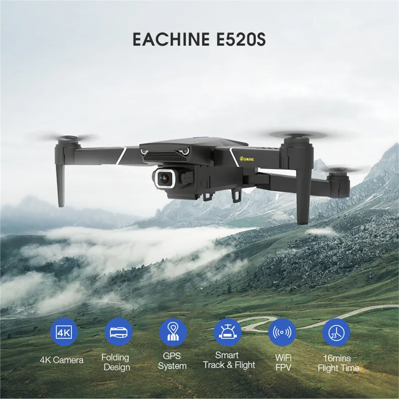 Квадрокоптер Радиоуправляемый E520S GPS Wi-Fi FPV 4K/1080P HD широкий угол обзора 16 минут