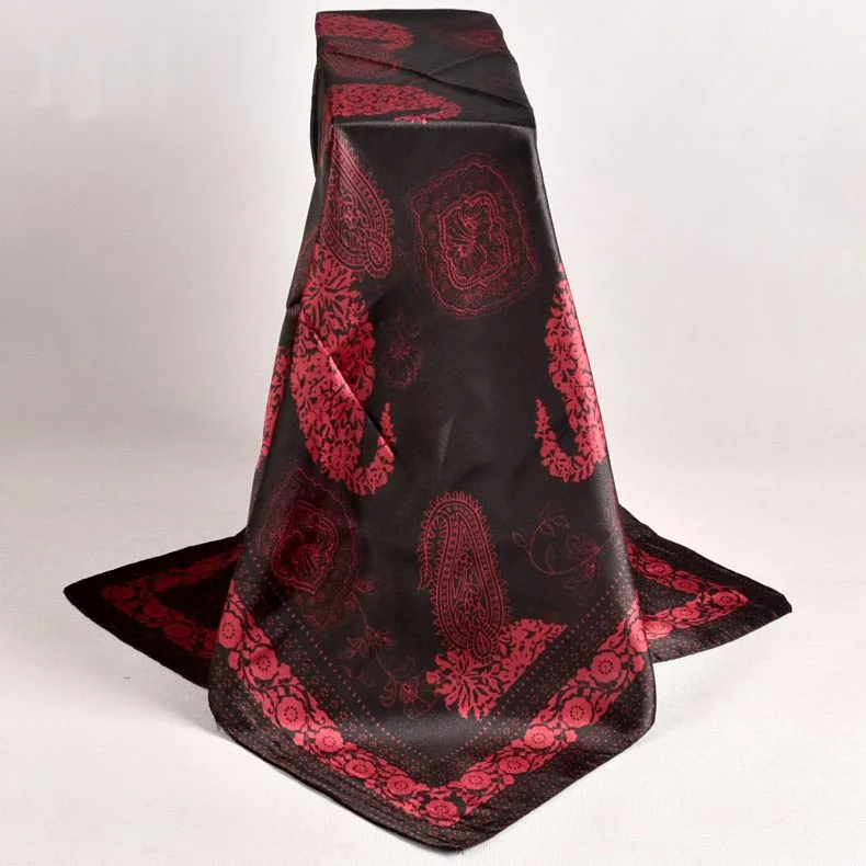 Весенняя двухцветная шелковая сатиновая квадратная лента для волос хиджаб