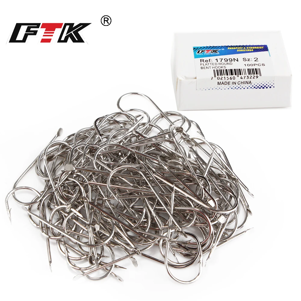 

FTK 100PCS/LOT Size1#-Size10#Barbed Flatted Round Bent Hooks High Carbon Steel Jigging Carp Anzol Fishhooks Fishing Tackle
