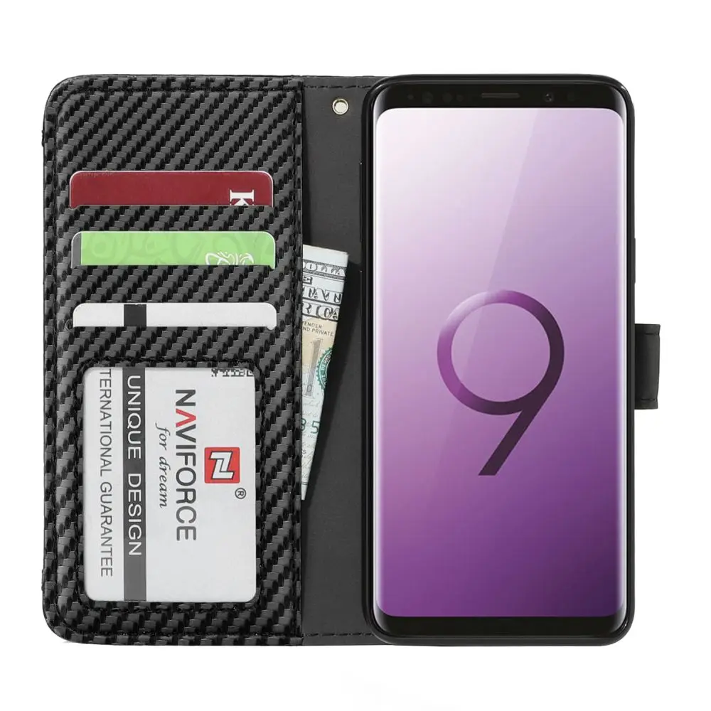 Кожаный чехол-кошелек из углеродного волокна для samsung Galaxy S10 S8 S9 Plus S7 edge, Роскошный кошелек с держателем для карт, защитный чехол с подставкой