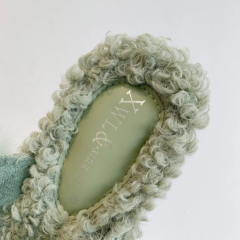 Белые меховые тапочки зимние плюшевые женские удобные домашние высокого