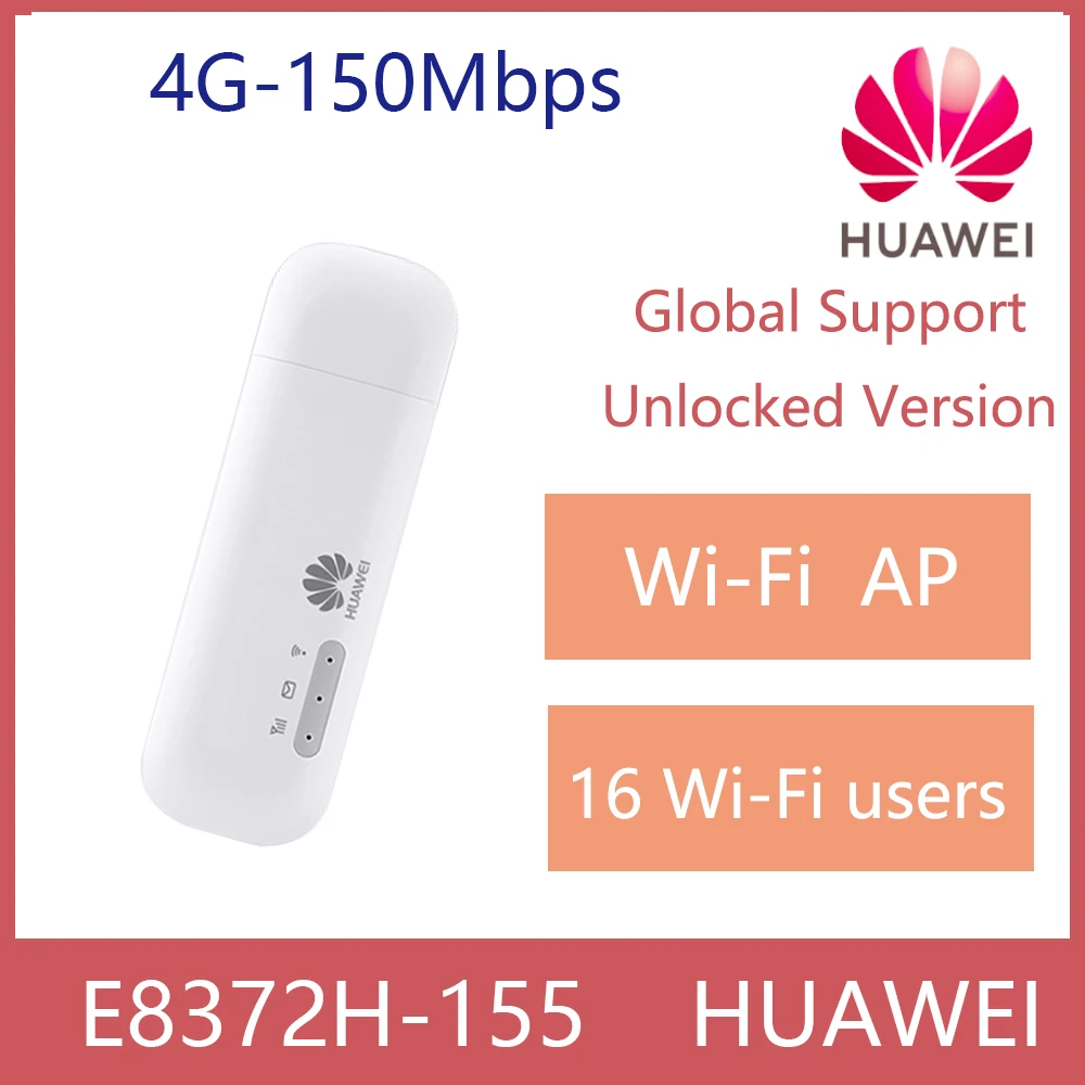 

Unlocked Huawei E8372h-155 4G USB WiFi Modem 4G 150Mbps LTE FDD TDD Mobile Dongle E8372h mifi sim card unlimited internet