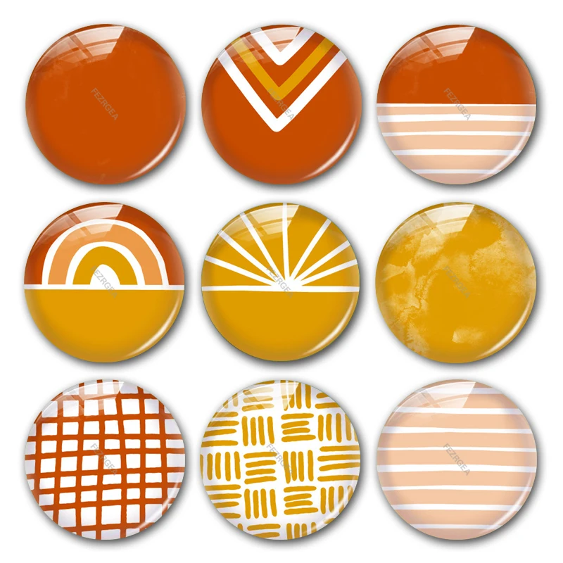 

Geometric pattern glass cabochon,white red yellow Digital images Round photo glass cabochon demo flat back Making findings