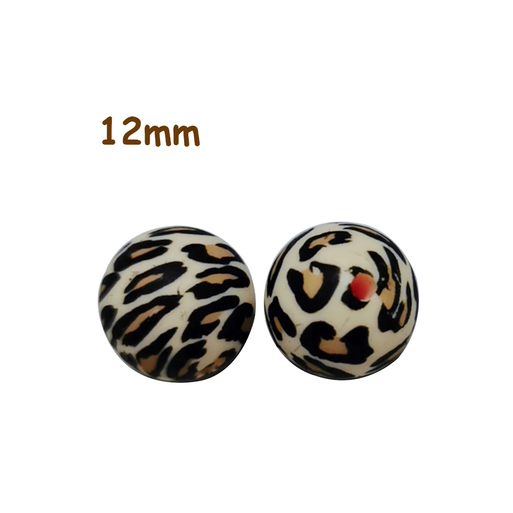 Silicone Beads 10pcs Leopard Print 12/15mm Baby Teether Teething DIY Jewelry BPA Free Pacifier Clip Making | Мать и ребенок
