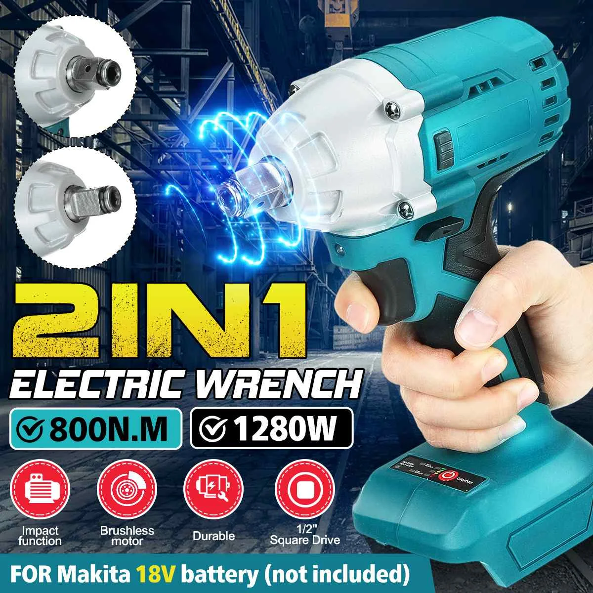 

BLMIATKO Brushless Impact Electric Wrench Screwdriver 800N.m Rechargeable 1/2 Socket Wrench Power Tools For Makita 18V Battery