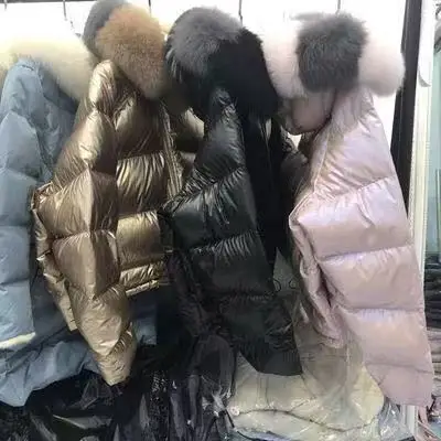 Зимняя куртка с воротником из красного лисьего меха, Двухсторонний пуховик для женщин, короткая яркая Шуба с густым мехом