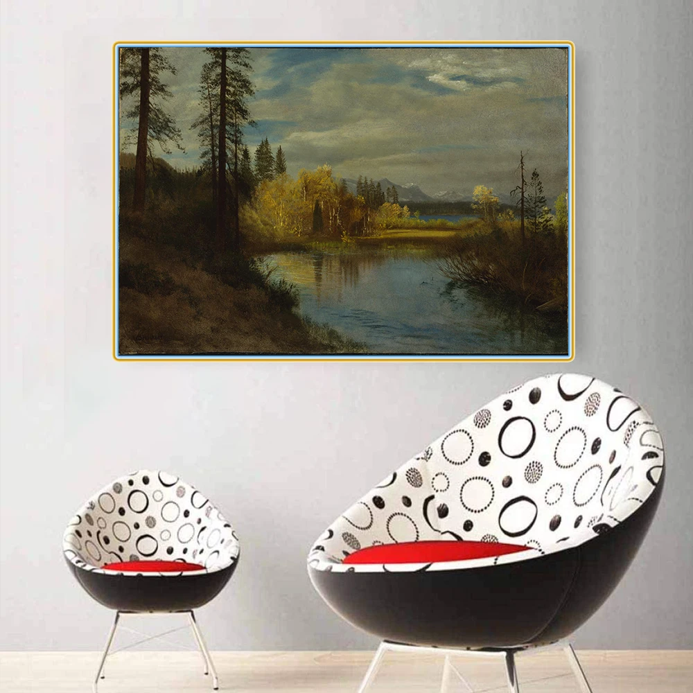 

Albert Bierstadt " Outlet at Lake Tahoe " Canvas Oil Painting Scenery Aesthetics Picture Art Decor Home Living Room Decoration