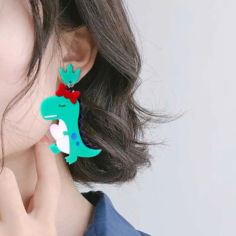 Милые акриловые серьги с животными в виде динозавра блестящие Модные женские