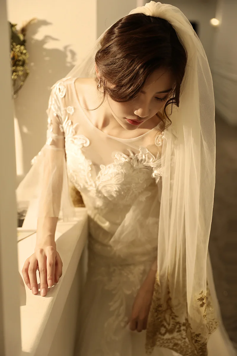 Роскошные кружевные светлые Свадебные аксессуары цвета шампанского с гребнем