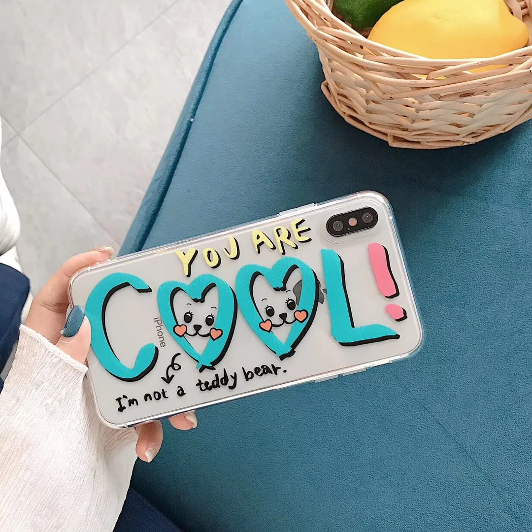 INS graffiti love rainbow flower letters phone case For iphone Xs MAX XR X 6 6s 7 8 plus funny clear soft TPU back Cover Coque |
