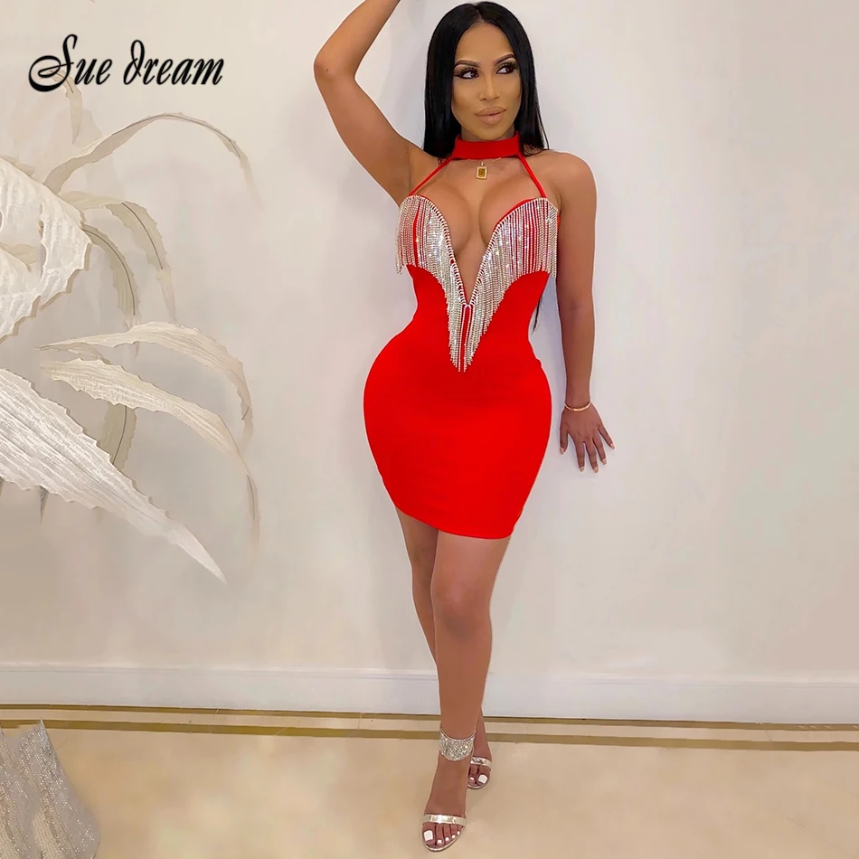 Женское платье с кисточками Красное Облегающее Платье треугольным вырезом и