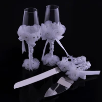 4pcswedding supplies cake knifepie server set and wedding champagne glasses set bride and groom gifts for wedding birthday show