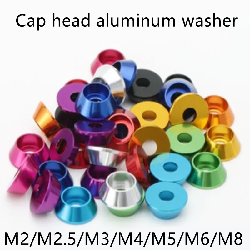 10pcs/lot aluminum cone washer m2 m2.5 M3 M4 M5 M6 m8 Corlorful Aluminum Alloy hex Cap Head  Gasket washer for RC parts