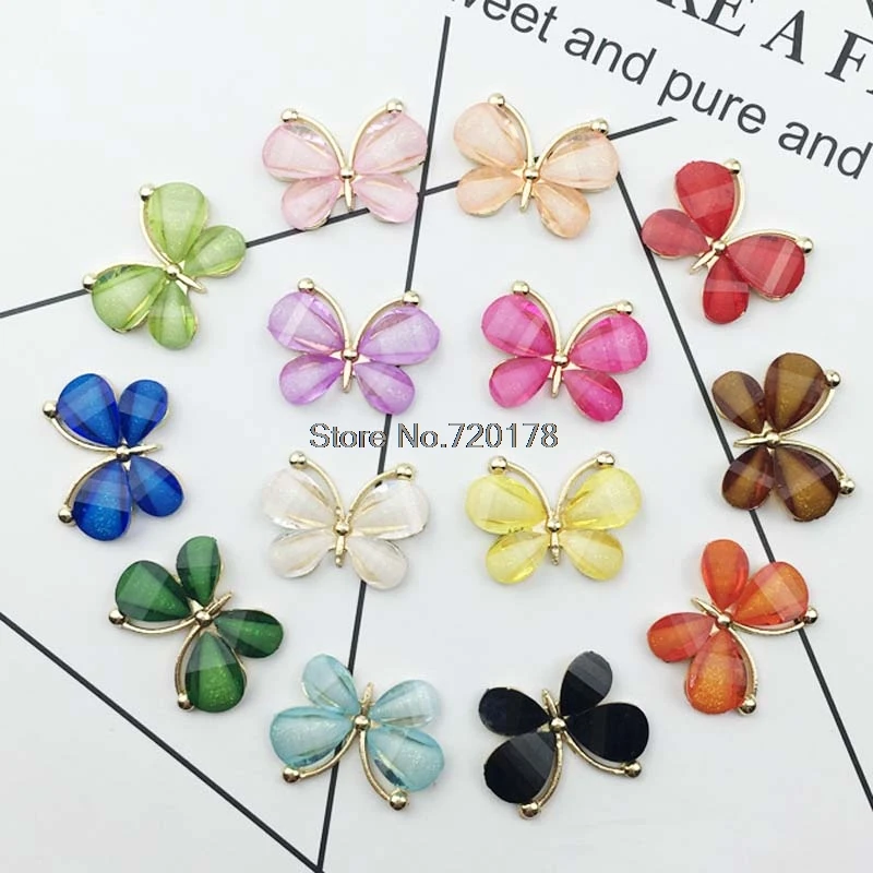 

28x22mm Mixed 14colors Glitter Butterfly metal buttons Acrylic Crystal Flatback Gold Bridal Wedding Supplies 20pcs MBBD03