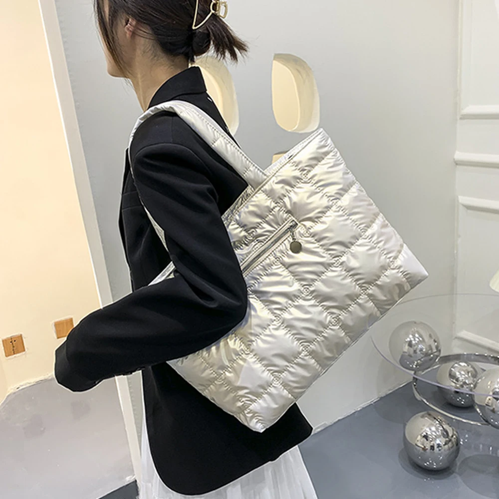 Fashion Cotton Pad Shoulder Bag Winter Down Space Bag Large Padded Tote Bags for Women Luxury Quilted Women Handbags Big Shopper
