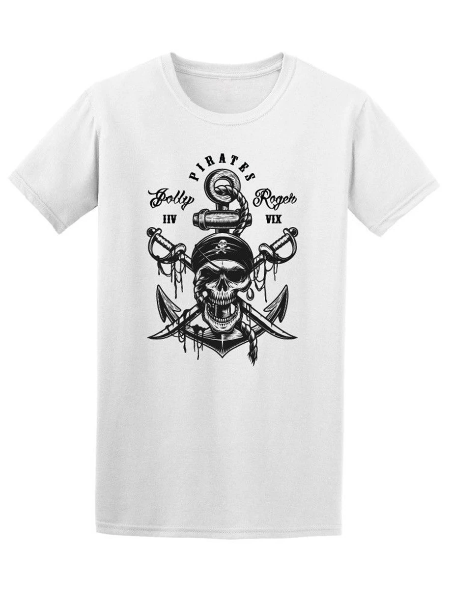 Пиратский череп с якорем Мужская футболка изображение Винтажная рубашка|Мужские