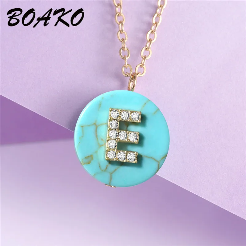 Женское длинное ожерелье с буквенным принтом голубой бирюзовый кулон подвеска