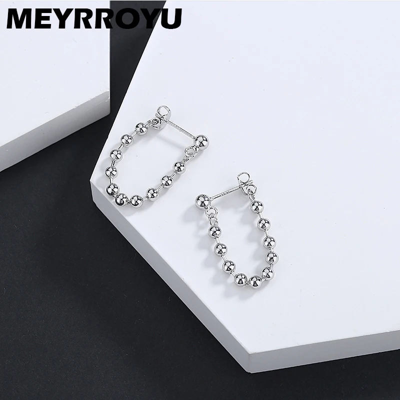 

Женские серьги-цепочки MEYRROYU, из стерлингового серебра 925 пробы с круглыми бусинами в корейском ретро-стиле, универсальные ювелирные украшен...
