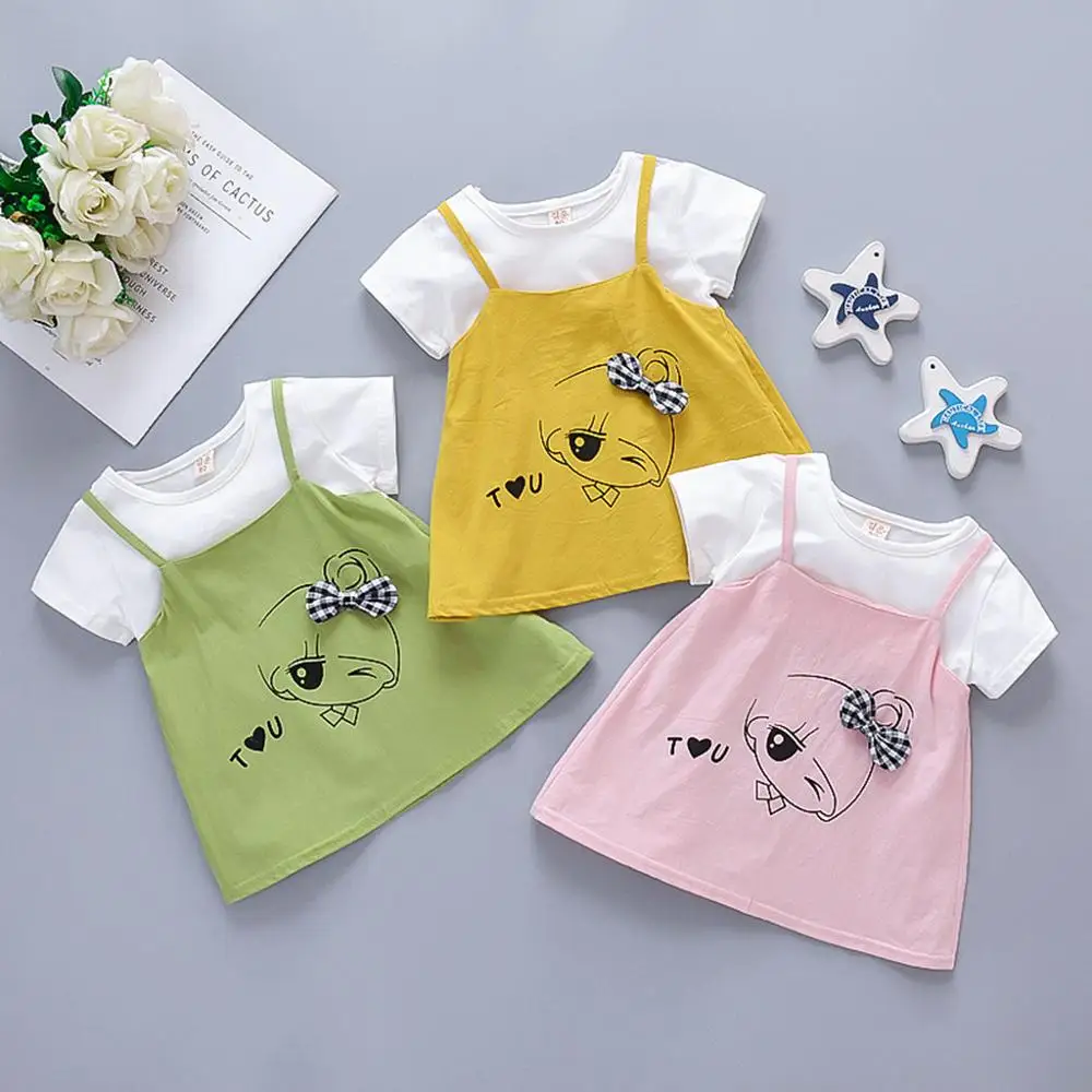 Детское летнее платье для маленьких девочек однотонное детское на бретелях с