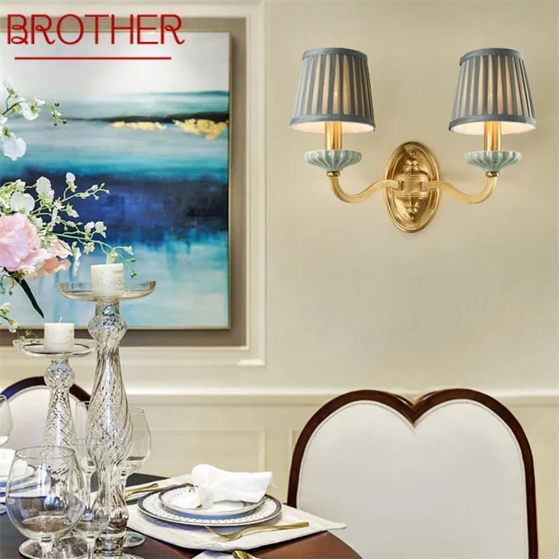 

BROTHER Indoor Wall Lamps Fixture Brass Sconces Luxury Ceramic Modern Fabric LED Home Decorative For Bedroom Living Room Dining