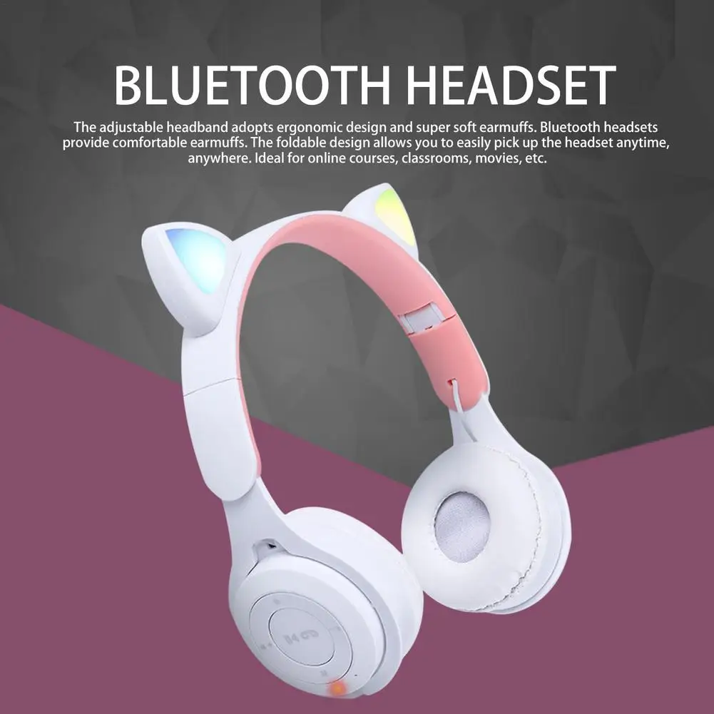 Кошачьими ушками игровая гарнитура для девочек светодиодный Bluetooth 5 0 с