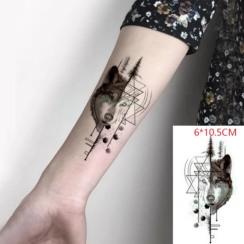 

Waterproof Temporary Tattoo Sticker Wolf Tree Moon Triangle Body Art Flash Tattoo Fake Tattoo for Women Men