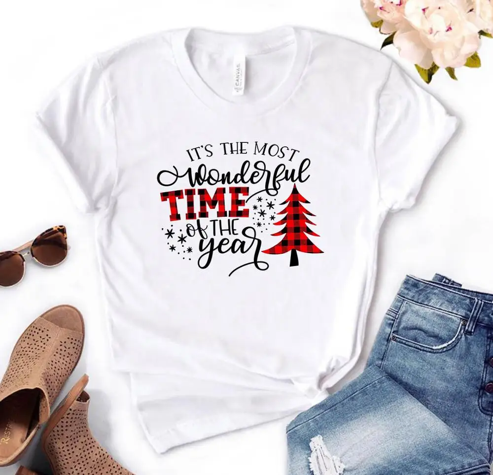 Это самое прекрасное время года Рождественский для женщин футболки хлопок