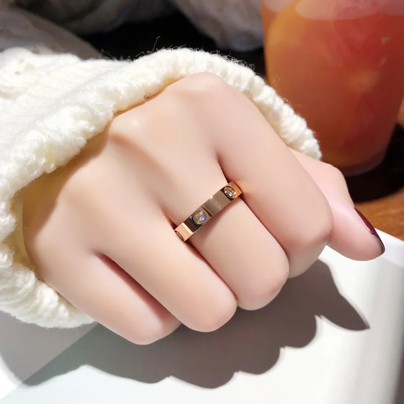 Trendy Stainless Steel Slimming Rose Gold Color Love Ring for Women Men Couple Crystal Rings Luxury Brand Jewelry Wedding Gift | Красота и
