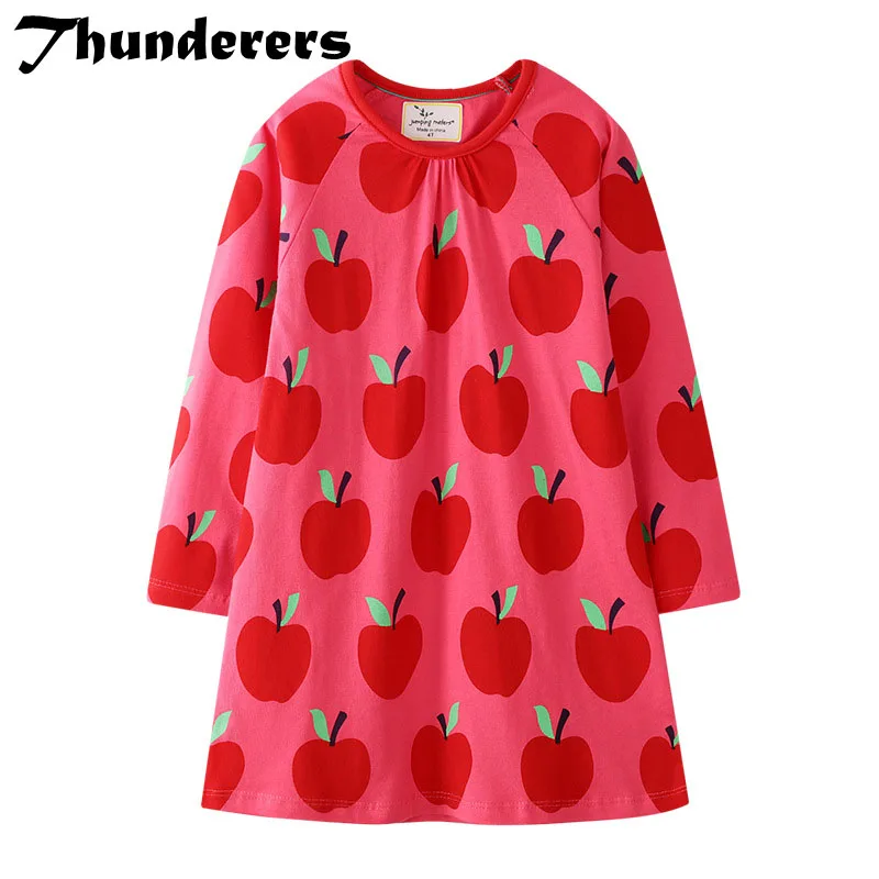 Thunderers-vestido de princesa para niña, ropa de fiesta de manga larga con estampado de dibujos animados de Apple, primavera y otoño