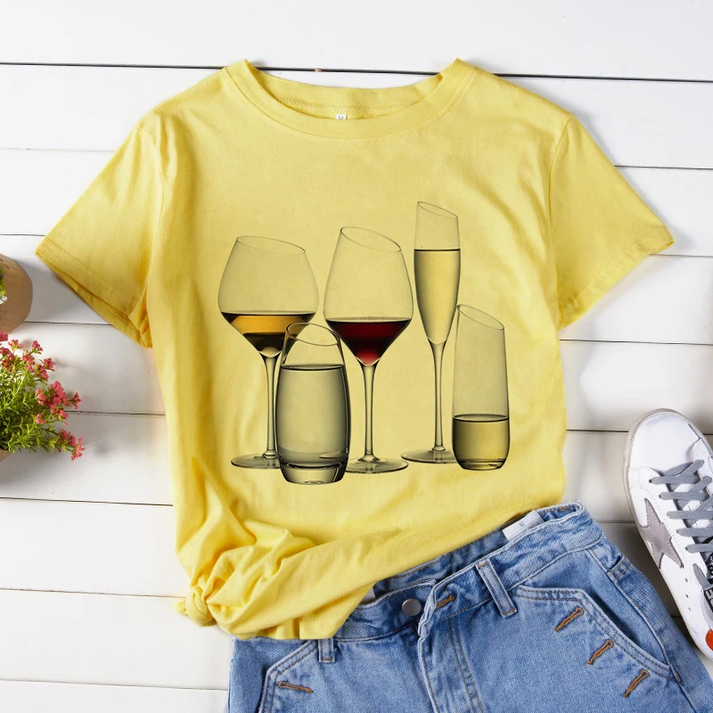 

ZOGANK Casual Tshirt Wine Glass Funny Graphic Print T-shirt Women Harajuku Aesthetic Whit Tops Short Sleeve Female T Shirt