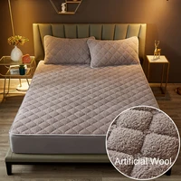 soft artificial lambswool quilted bed mattress protector cover warm all inclusive fitted bed sheet thick quilting mattress sheet