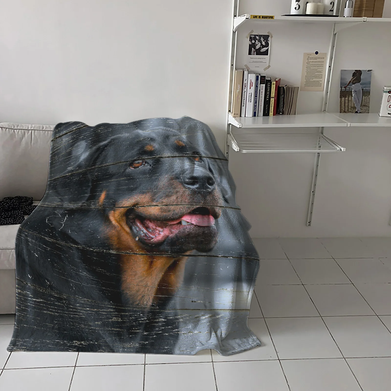 

Wood Grain Vintage Rottweiler Throw Blanket Picnic Travel Blanket Portable Soft Bedspread Microfiber Flannel Blankets for Beds