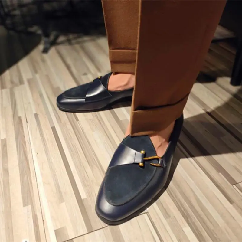 

2021 New Men's Shoes Fashion Trend Same Color PU Stitching Imitation Suede Low-heel Comfortable Casual Business Loafers KS047