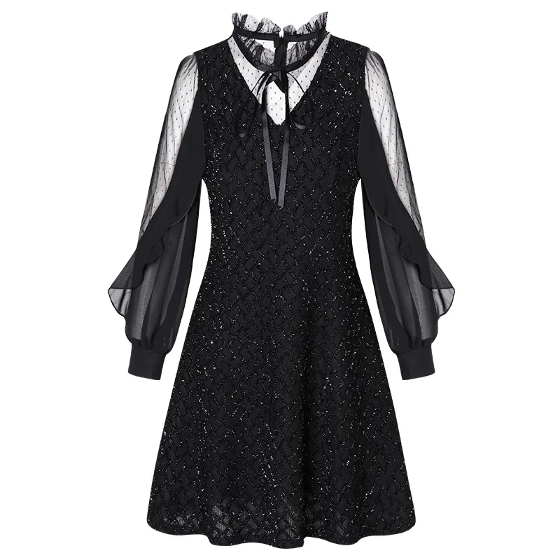 

D211018 a undertakes the new spring 2021 net yarn splicing with ruffled dress