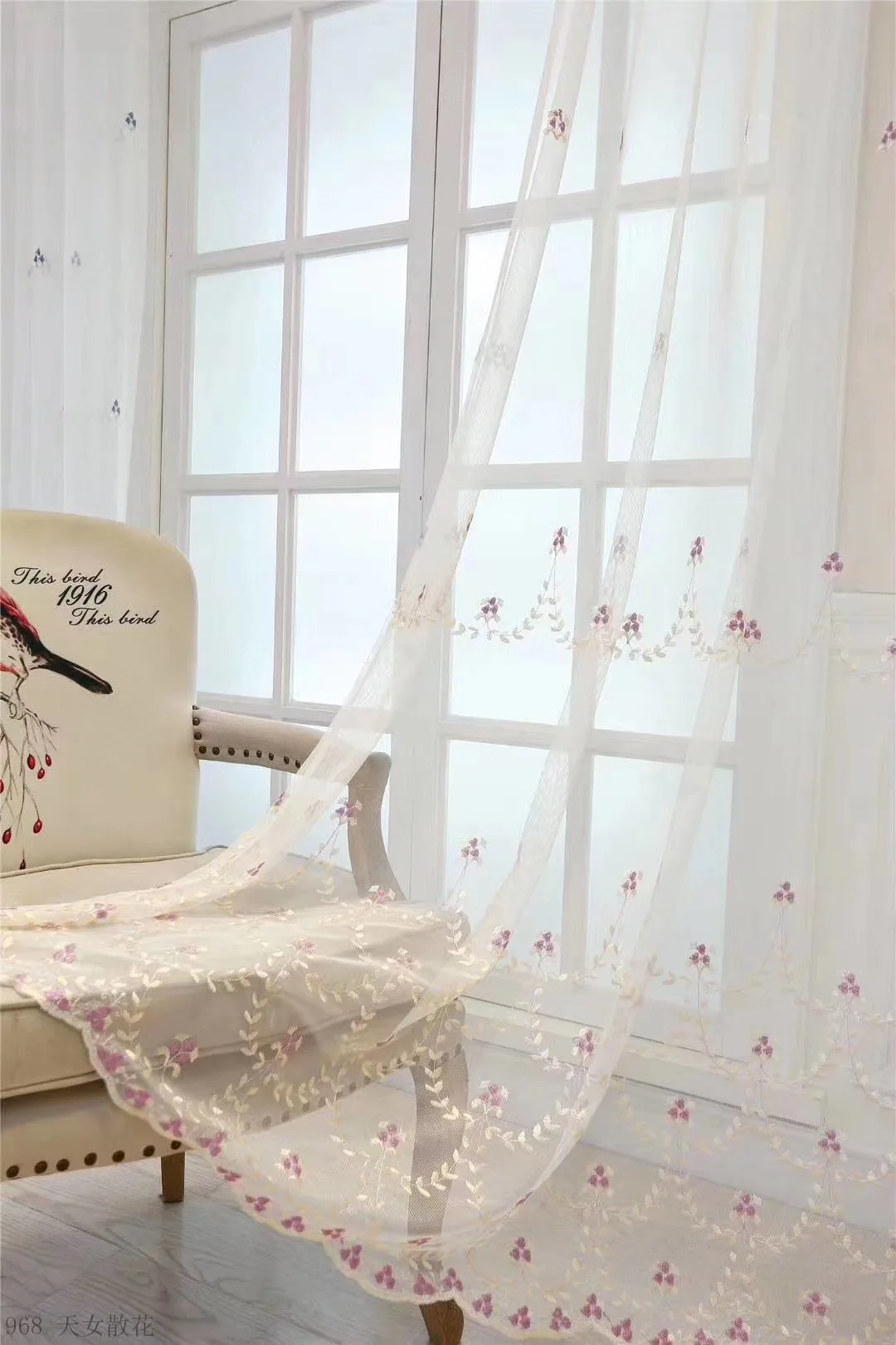 

Amercian Pastoral Style Voile Tulle Sheer Bedroom Living Room Windows Curtains High-grade Embroidery Flower Screens Sweet Style