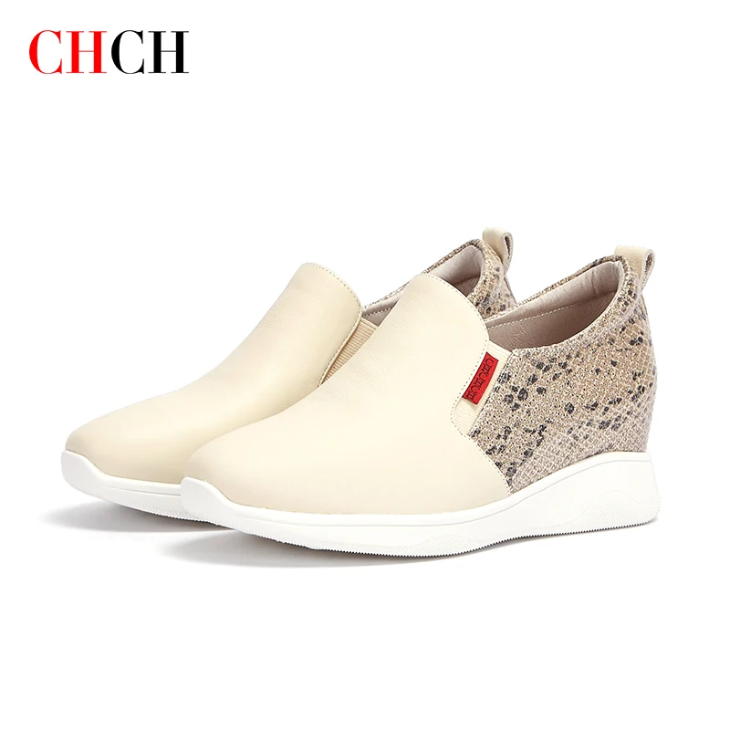 

CHCH 2021 Autumn Ladies Shoes Fashion Cow leather Rubber White Black Casual Internal increase