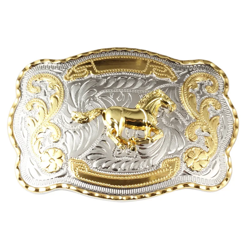 Metal belt buckle golden animal pattern horse cow head big head belt buckle two-color craft alloy smooth buckle