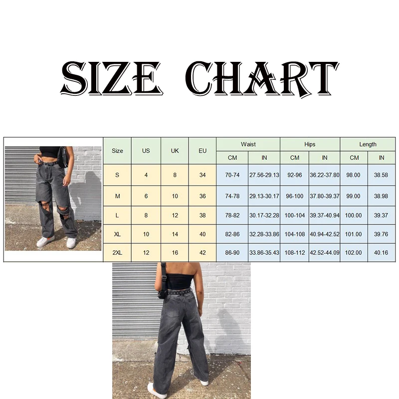 

Women Black Cargo Jeans Ripped Pants For Women High Waist Mom Jeans Vintage Jeans Full Length Hollow Out Hole Trousers New