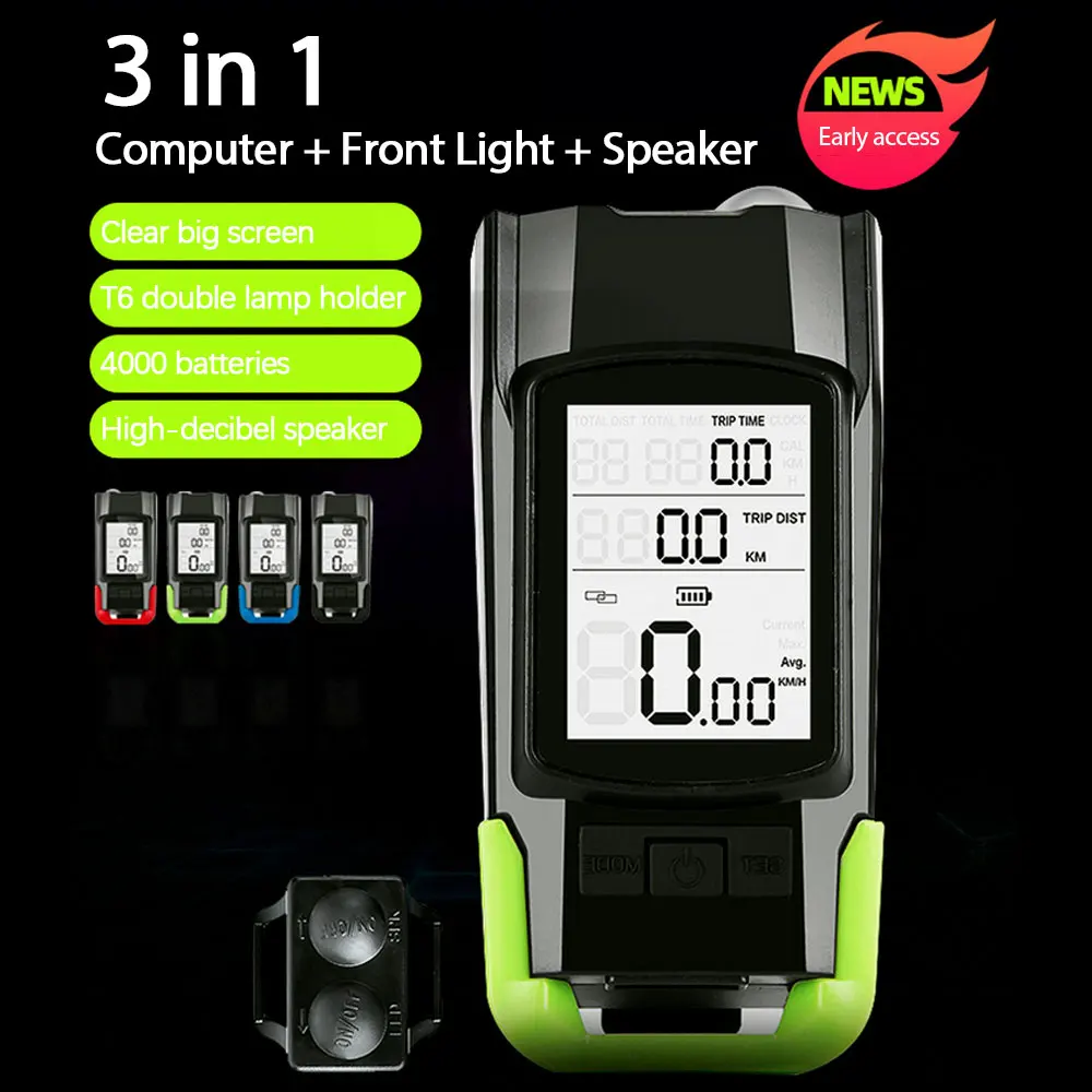 

800LM Bicycle Lights MTB Bike Front Lamp USB Rechargeable 4000mAh Flashlight 3 in 1 Bike Computer Speedometer Horn Cycling Light