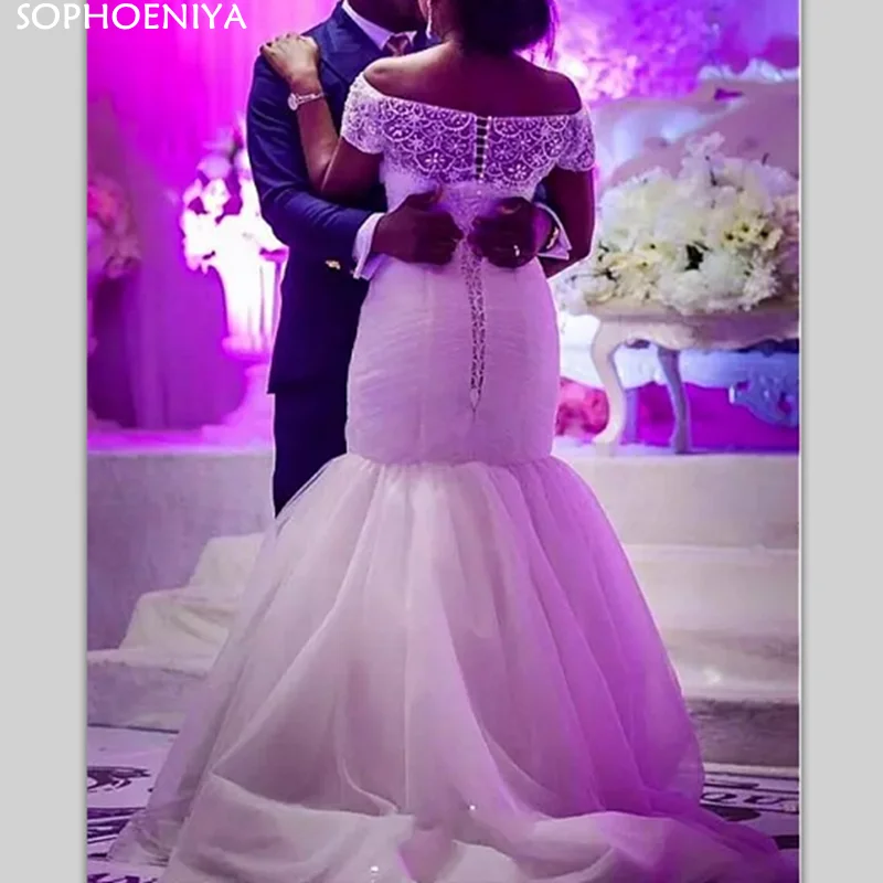 

New Arrival Mermaid Wedding Dresses Cap Sleeves Tulle Beaded Boho Bridal Dress Vestido De Noiva Muslim Wedding Gown Sukienka