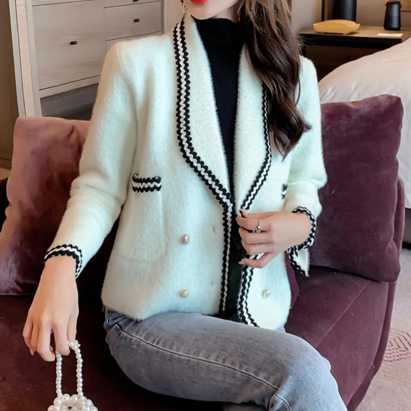 

Autumn And Winter Jacket Women New Elegant Small Fragrance Imitation Mink Temperament Versatile Slim Large Lapel Cardigan Coat