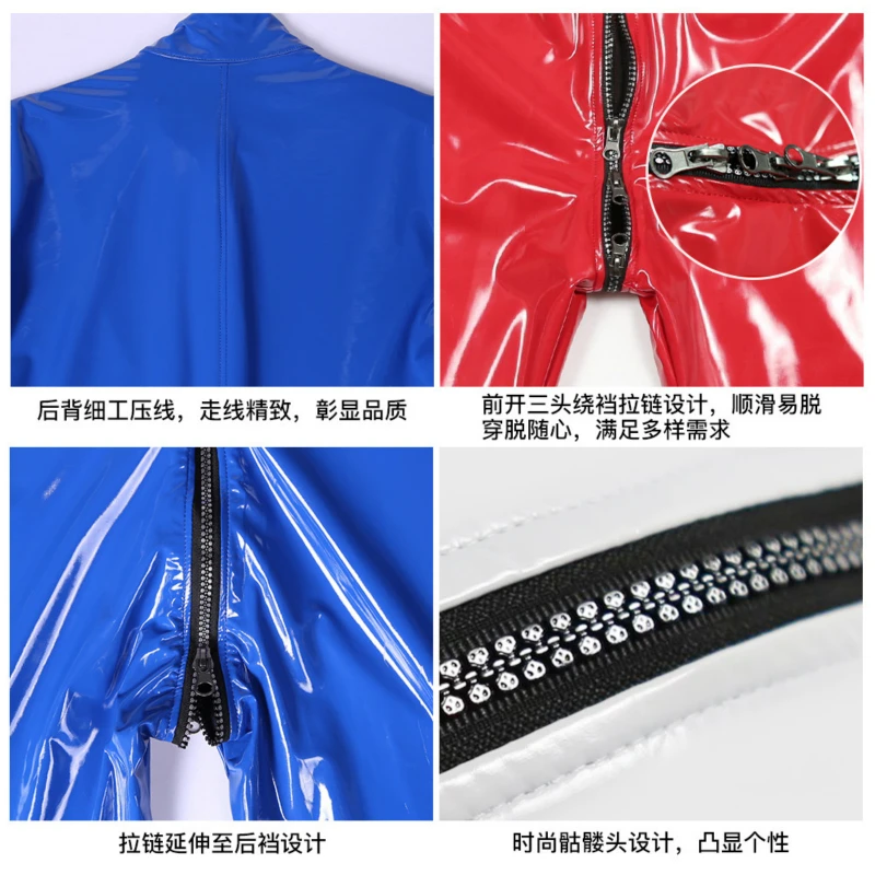 Sexy Women Latex Catsuit Latex Rubber Bodysuit Crotch Front Zipper Overalls Faux Leather Jumpsuit Stage Clothing Fashion