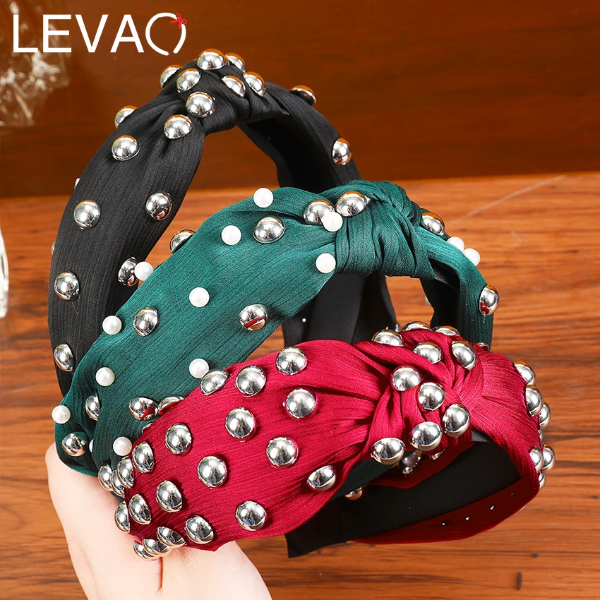 Повязка для волос Levao из сплава с шариками широкая повязка на голову жемчугом