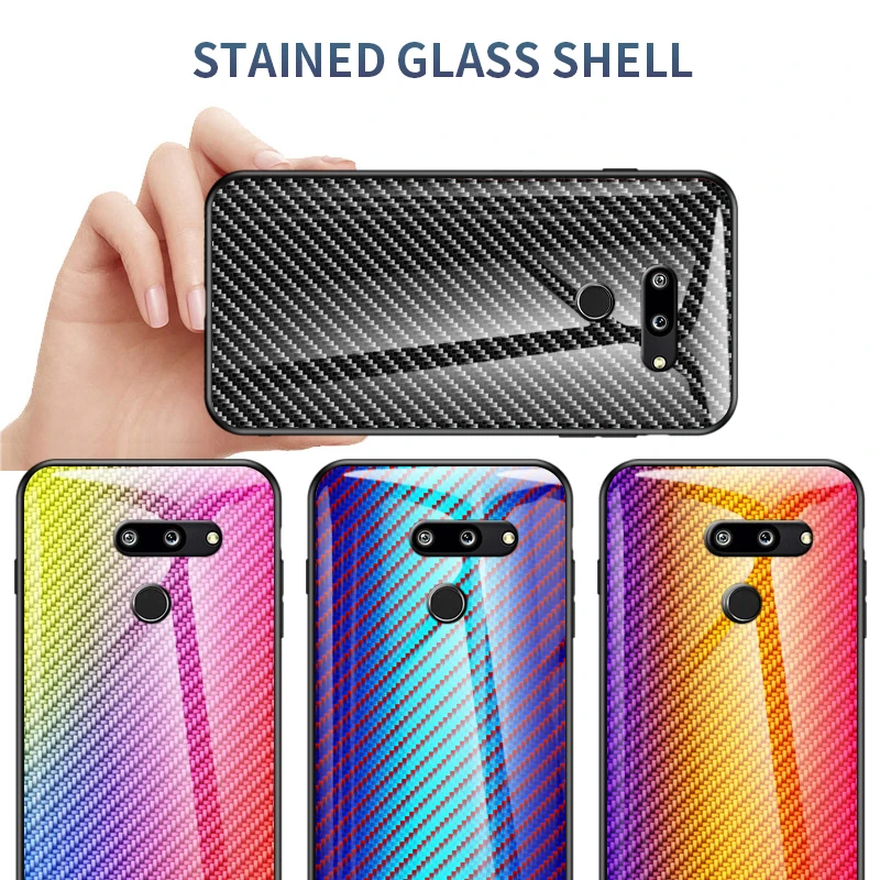 Carbon fiber Patterned Tempered Glass Case For LG G5 G7 G8 G6 Phone Soft Silicone Frame Hard Back Cover Shockproof |