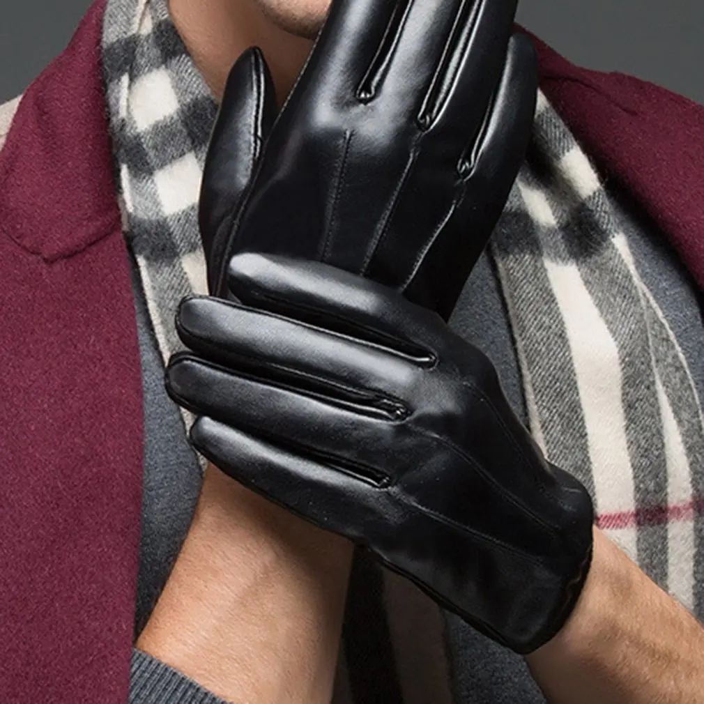 

Leather Gloves Male Locomotive Touch Screen Simulation Leather Pu Washed Leather Plus Velvet Thick Warm Driving Driver