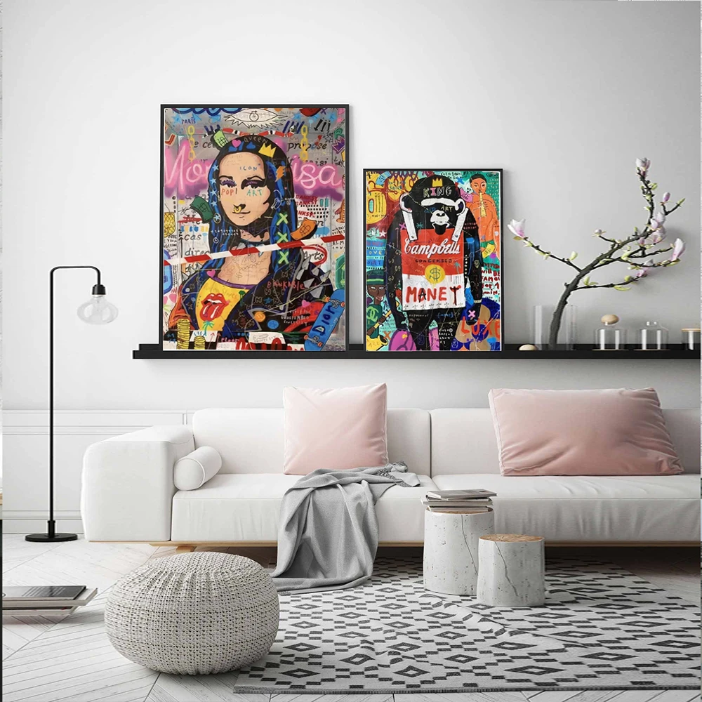 Картина на холсте с изображением знаменитой обезьяны и граффити модные